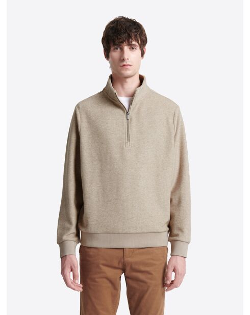 Sweat faux uni à col montant beige gris