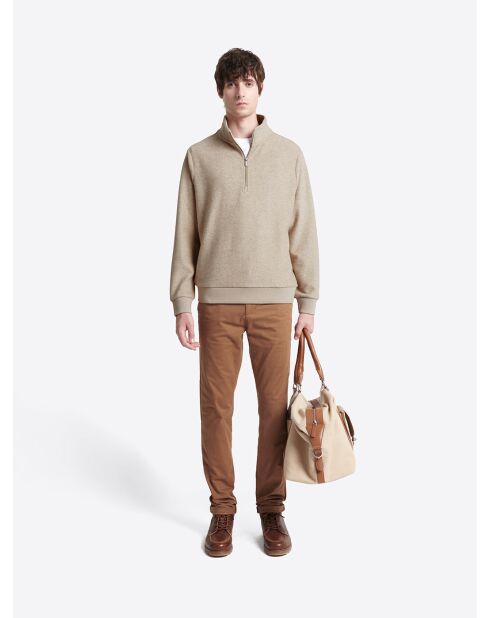 Sweat faux uni à col montant beige gris