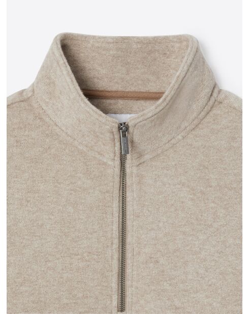 Sweat faux uni à col montant beige gris