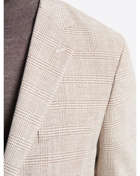 Veste de costume slim à carreaux beige gris