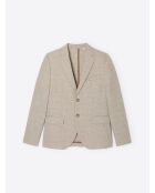 Veste de costume slim à carreaux beige gris