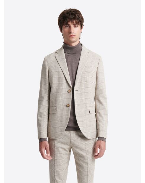 Veste de costume slim à carreaux beige gris