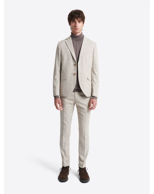 Veste de costume slim à carreaux beige gris