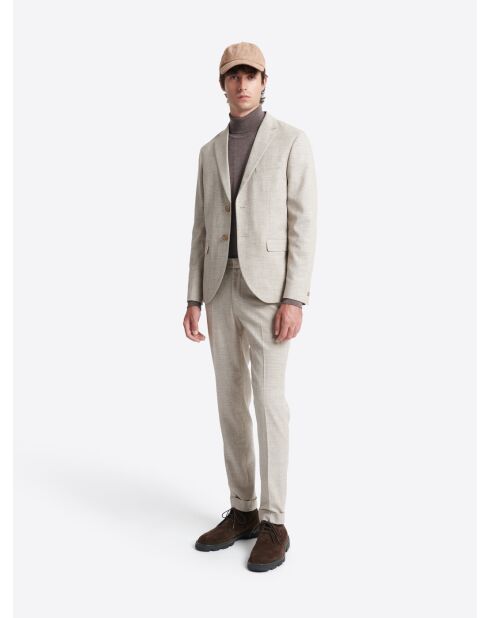 Veste de costume slim à carreaux beige gris