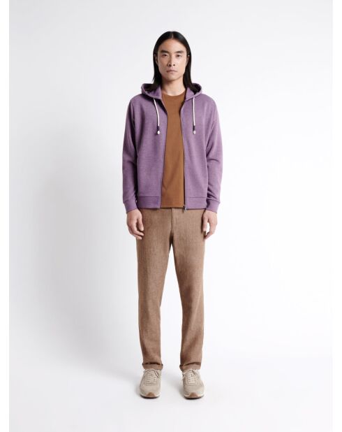 Sweat à capuche faux-uni en coton violet