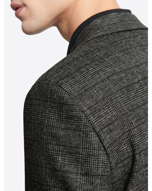 Veste de costume slim stretch à carreaux noire