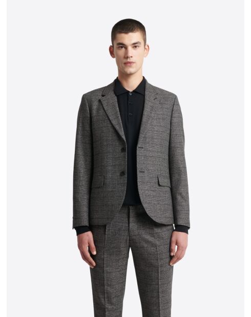 Veste de costume slim stretch à carreaux noire