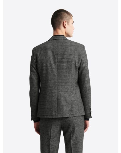 Veste de costume slim stretch à carreaux noire