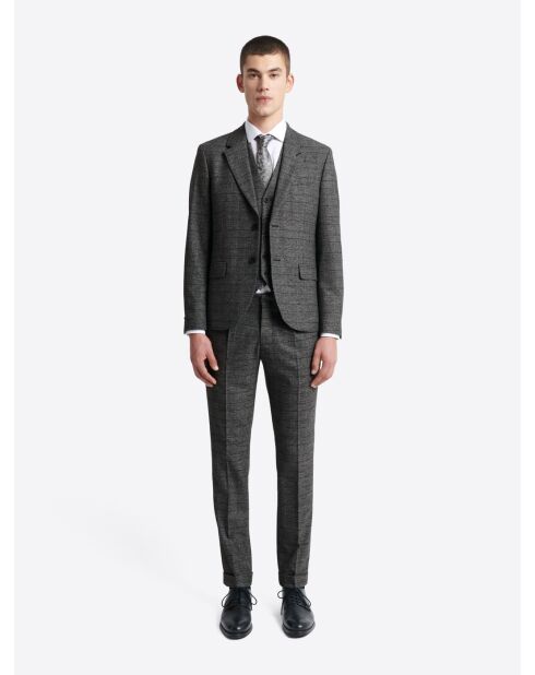 Veste de costume slim stretch à carreaux noire