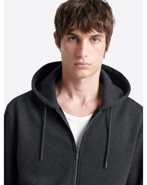 Sweat à capuche en coton - L'atelier anthracite chiné