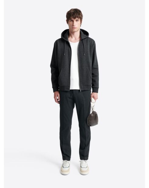 Sweat à capuche en coton - L'atelier anthracite chiné