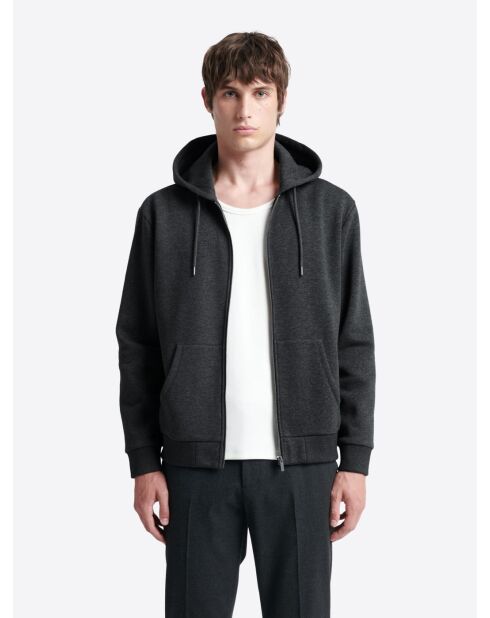 Sweat à capuche en coton - L'atelier anthracite chiné