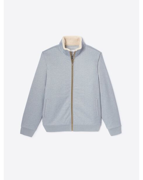 Sweat col sherpa chiné avec poches bleu zen