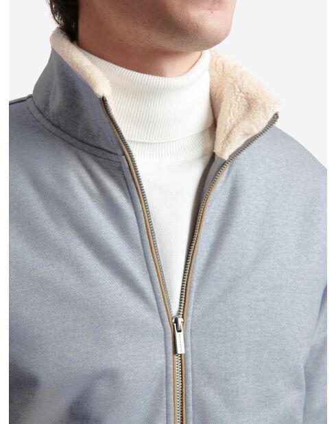 Sweat col sherpa chiné avec poches bleu zen