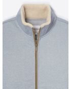 Zenblauw sweatshirt met gevlekte sherpa-kraag en zakken