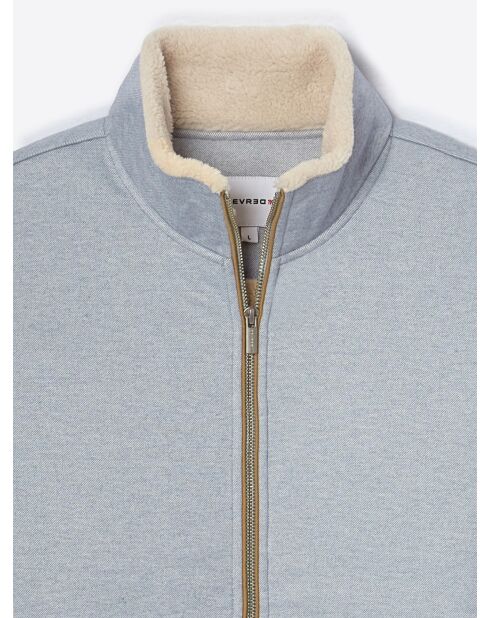 Sweat col sherpa chiné avec poches bleu zen