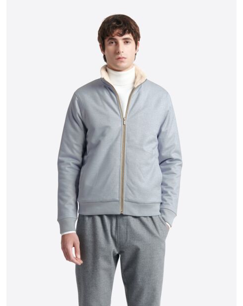 Sweat col sherpa chiné avec poches bleu zen