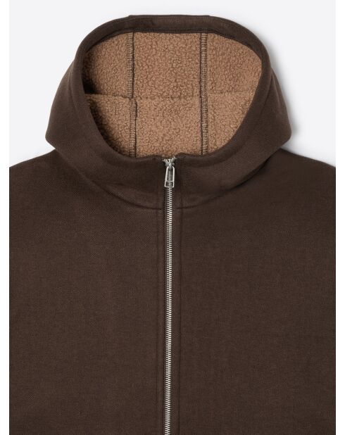 Sweat zippé à capuche avec poches marron 3