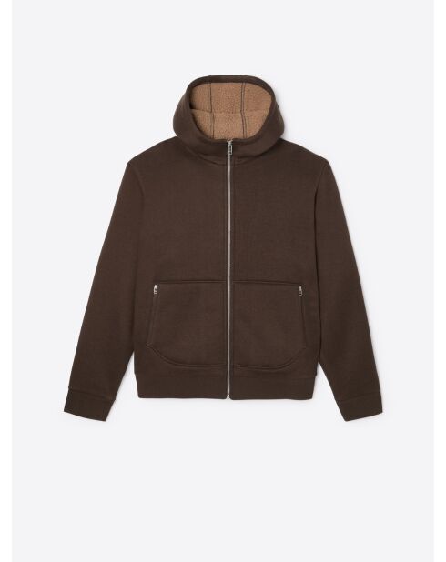 Sweat zippé à capuche avec poches marron 3