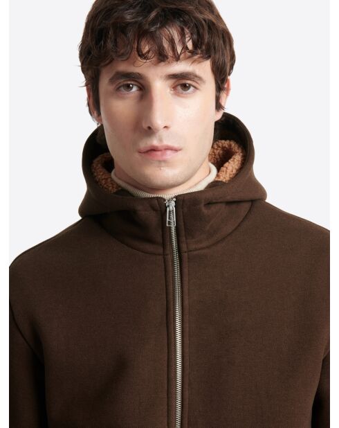 Sweat zippé à capuche avec poches marron 3