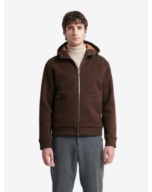 Sweat zippé à capuche avec poches marron 3