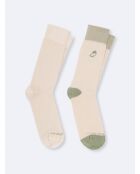 Chaussettes brodées en coton biologique beige sable
