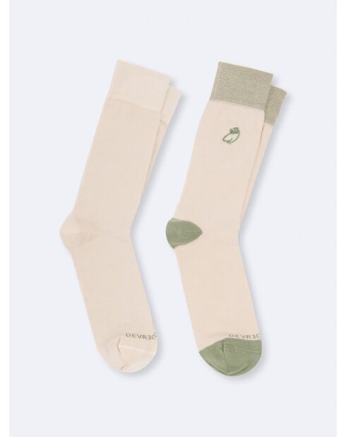 Chaussettes brodées en coton biologique beige sable