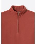 Sweat regular col montant zippé en coton orange brulé
