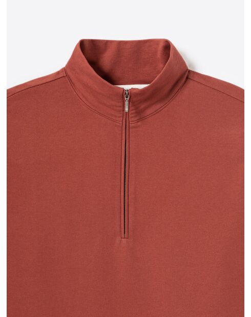 Sweat regular col montant zippé en coton orange brulé