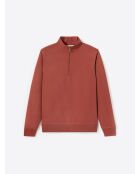 Sweat regular col montant zippé en coton orange brulé