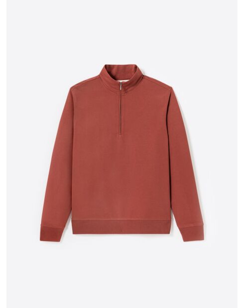 Sweat regular col montant zippé en coton orange brulé