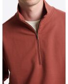 Sweat regular col montant zippé en coton orange brulé