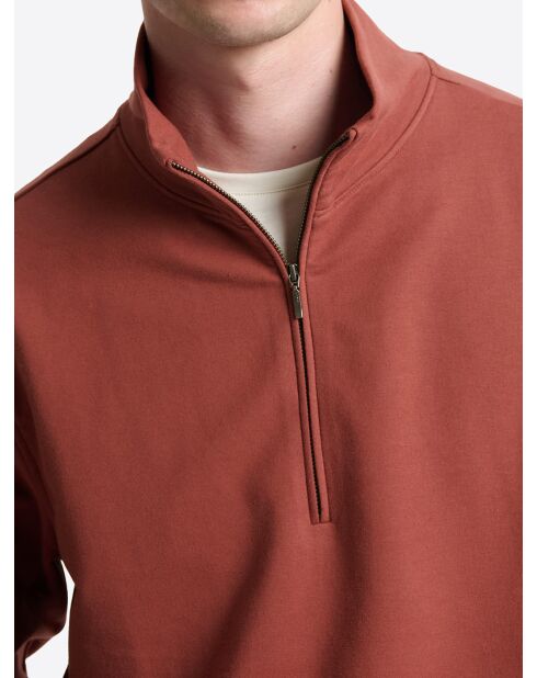 Sweat regular col montant zippé en coton orange brulé