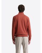 Sweat regular col montant zippé en coton orange brulé