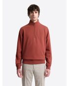 Sweat regular col montant zippé en coton orange brulé
