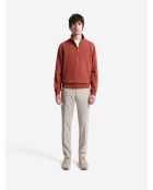 Sweat regular col montant zippé en coton orange brulé
