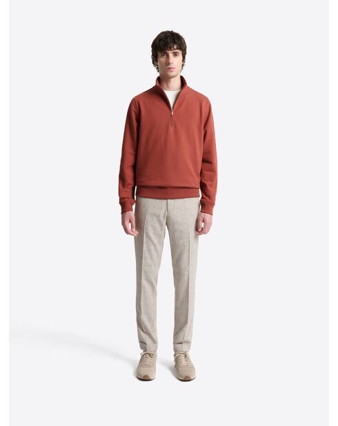 Sweat regular col montant zippé en coton orange brulé