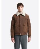 Blouson col sherpa en cuir cognac