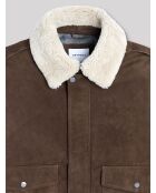 Blouson col sherpa en cuir cognac