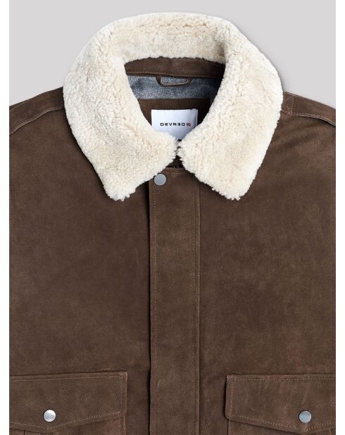 Blouson col sherpa en cuir cognac