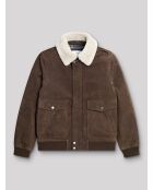 Blouson col sherpa en cuir cognac