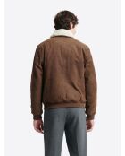 Blouson col sherpa en cuir cognac