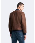 Veste légère col teddy suédine cacao