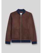 Veste légère col teddy suédine cacao