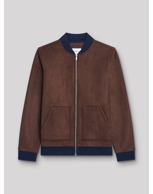 Veste légère col teddy suédine cacao