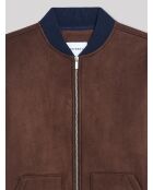 Veste légère col teddy suédine cacao