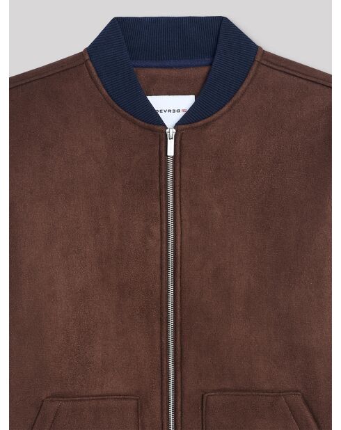 Veste légère col teddy suédine cacao