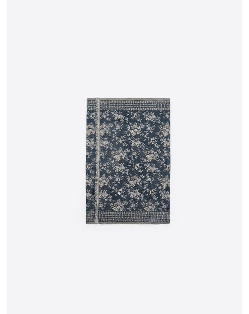 Coffret écharpe fleurie en viscose bleu cobalt - 185x70 cm
