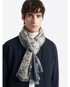 Coffret écharpe fleurie en viscose bleu cobalt - 185x70 cm