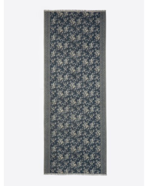 Coffret écharpe fleurie en viscose bleu cobalt - 185x70 cm